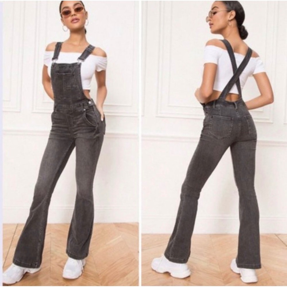FP We The Free Carly Flare Overalls In Black Wash Size 27 Boho Festival Hippie